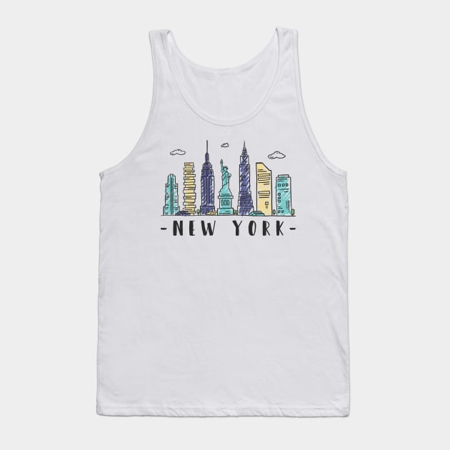 New York City Skyline Hand Drawn Tank Top by RajaGraphica